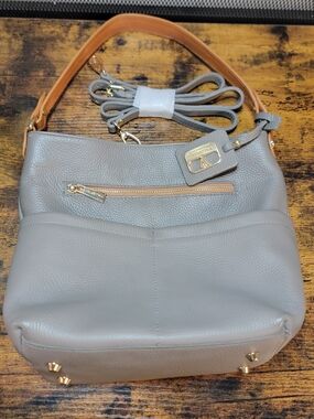 Valentina Genuine Leather Shoulder Bag In Grey And Tan